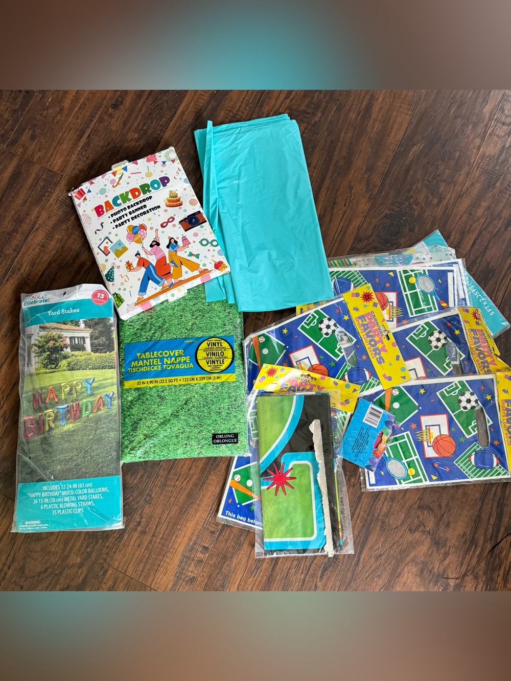 Party Decorations Kit - Teal, Green, Multicolor Tablecovers & Backdrop